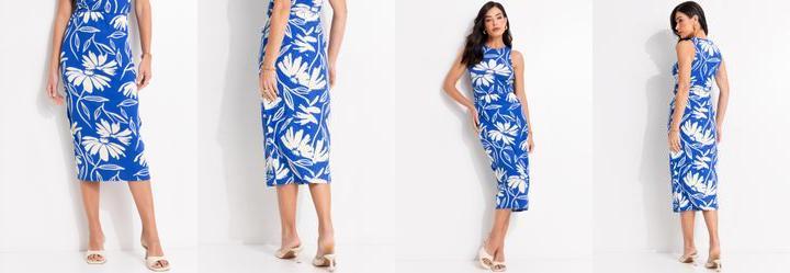 Saia Floral Azul em Canelado