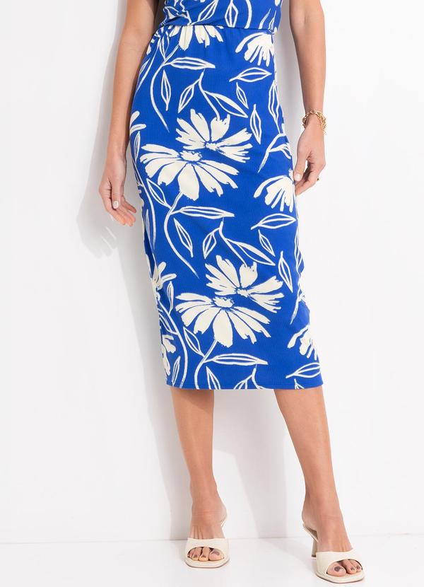 Saia (Floral Azul) em Canelado