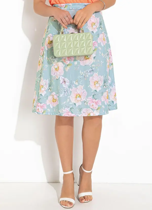 Rosalie - Saia Floral Azul em Jersey Acetinado 1