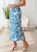 Saia Floral Azul em Viscose Plana