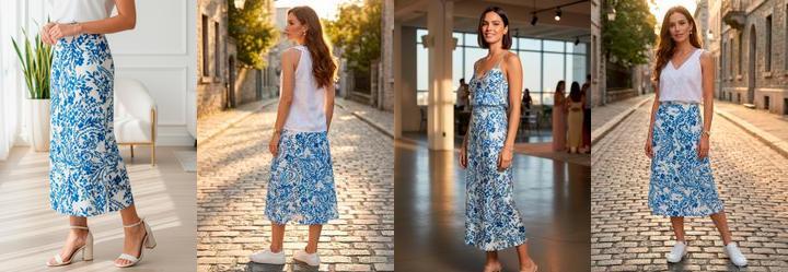 Saia Floral Azul em Viscose Plana