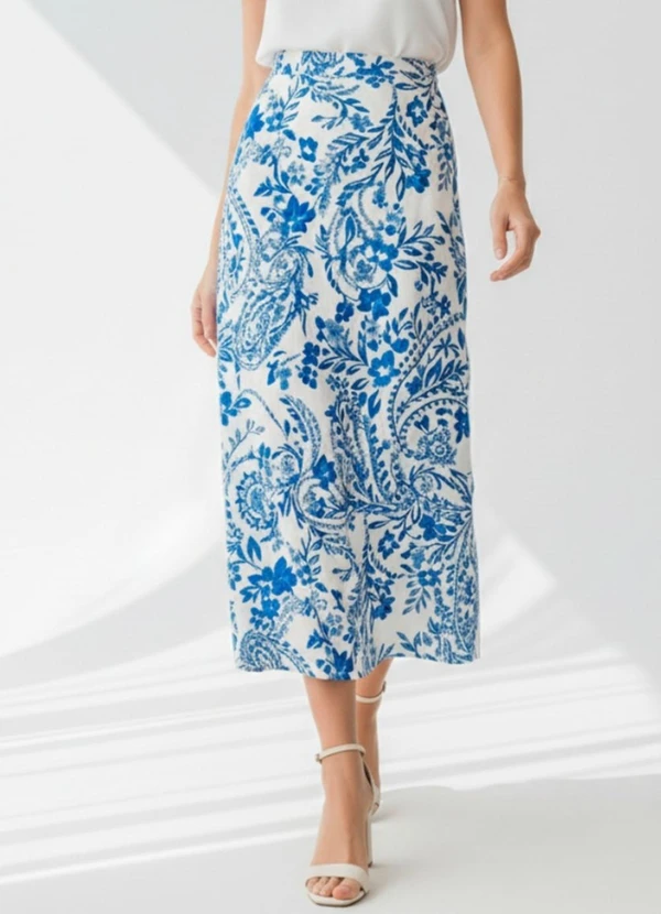 Quintess - Saia Floral Azul em Viscose Plana 3