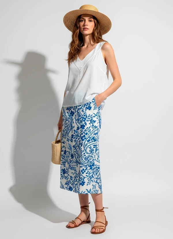 Quintess - Saia Floral Azul em Viscose Plana 8