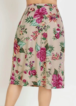 Rosalie - Saia Floral Bege com Pregas - ROSALIE