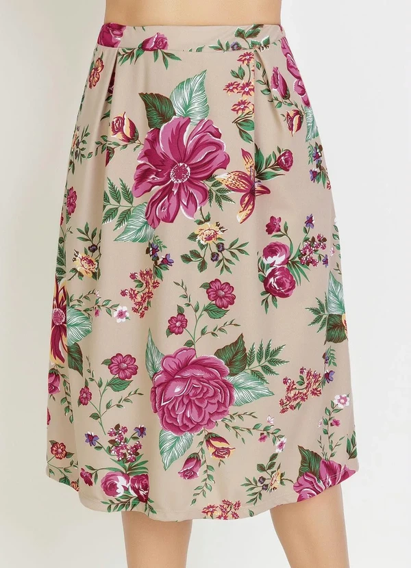 Rosalie - Saia Floral Bege com Pregas 4