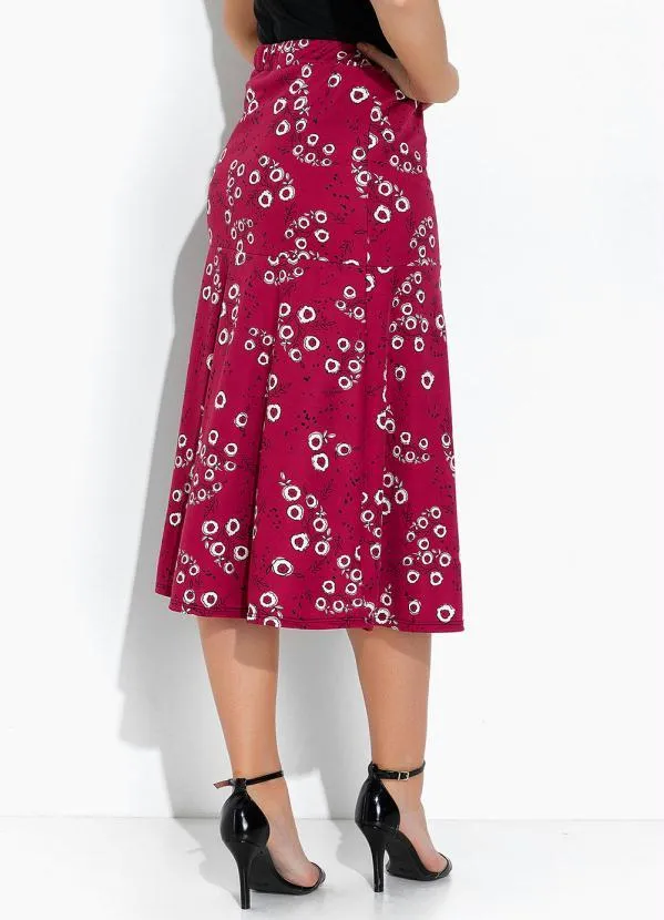 Rosalie - Saia Floral Bordô com Elástico 2