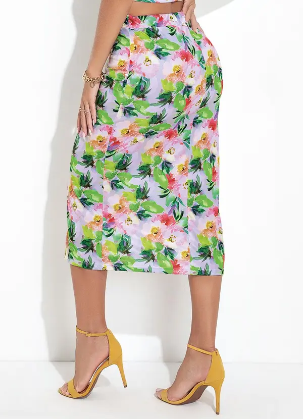Moda Pop - Saia Floral Borrado em Jersey Acetinado 2