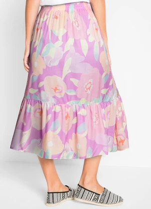 bonprix - Saia Floral Borrado em Viscose Plana - BONPRIX