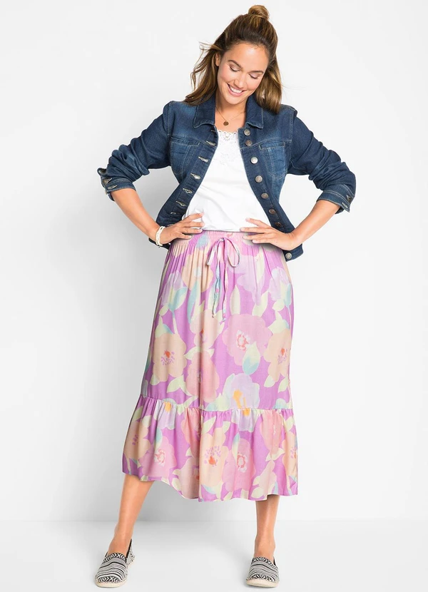 bonprix - Saia Floral Borrado em Viscose Plana 4