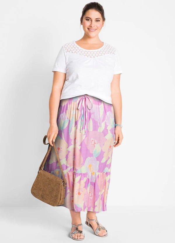 bonprix - Saia Floral Borrado em Viscose Plana 7