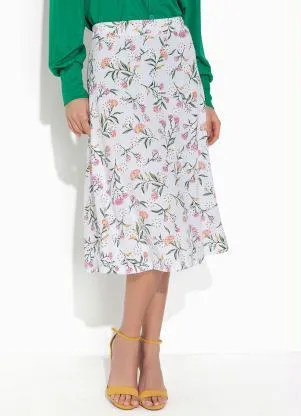 Rosalie - Saia Floral Branco Evasê - ROSALIE