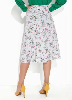 Rosalie - Saia Floral Branco Evasê - ROSALIE