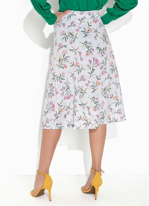 Rosalie - Saia Floral Branco Evasê 2
