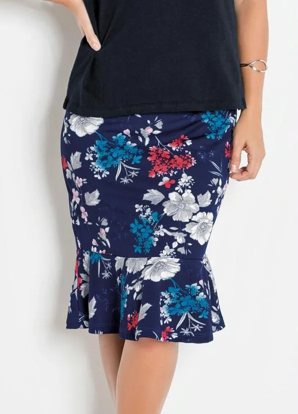 Moda Pop - Saia Floral com Babado na Barra