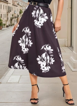 bonprix - Saia Floral Dark em Malha Fria - BONPRIX