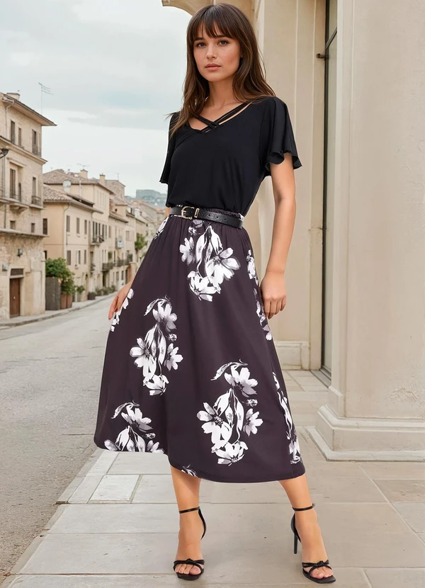 bonprix - Saia Floral Dark em Malha Fria 3