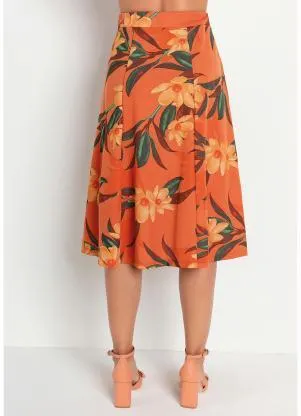 Rosalie - Saia Floral Ferrugem com Bolsos - ROSALIE