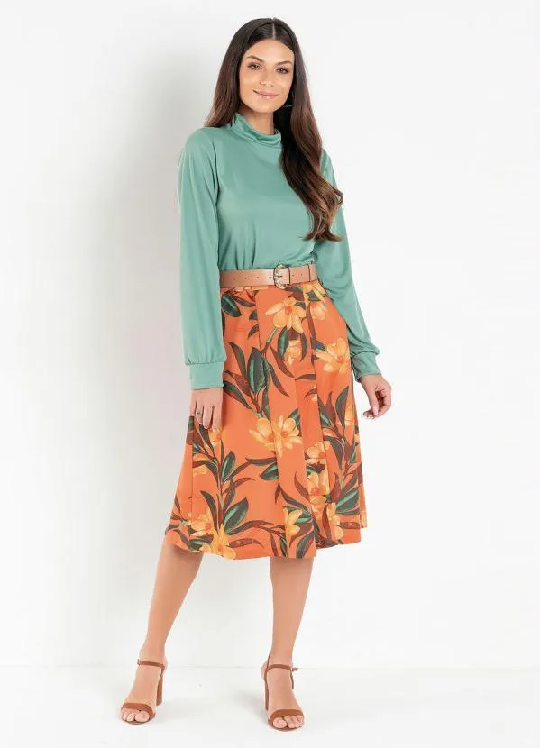 Rosalie - Saia Floral Ferrugem com Bolsos 3