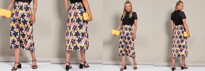 Saia Floral Grande em Jersey Acetinado