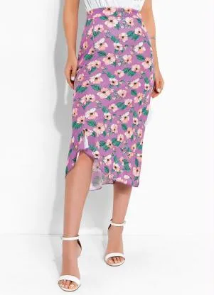Rosalie - Saia Floral Lilás Assimétrica - ROSALIE