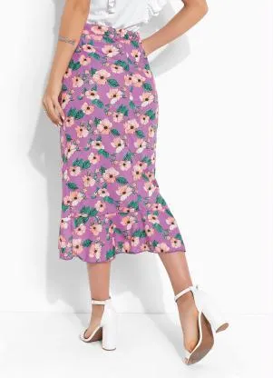 Rosalie - Saia Floral Lilás Assimétrica - ROSALIE