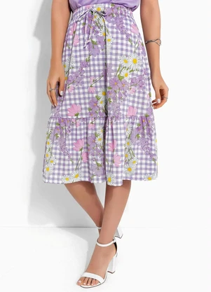 Rosalie - Saia Floral Lilás com Babado - ROSALIE