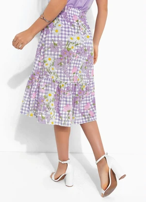 Rosalie - Saia Floral Lilás com Babado - ROSALIE
