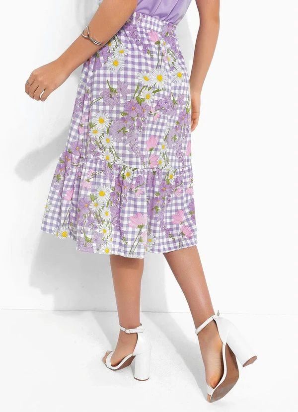 Rosalie - Saia Floral Lilás com Babado 2