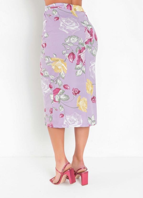 Queima Estoque - Saia Floral Lilás com Bolsos 2