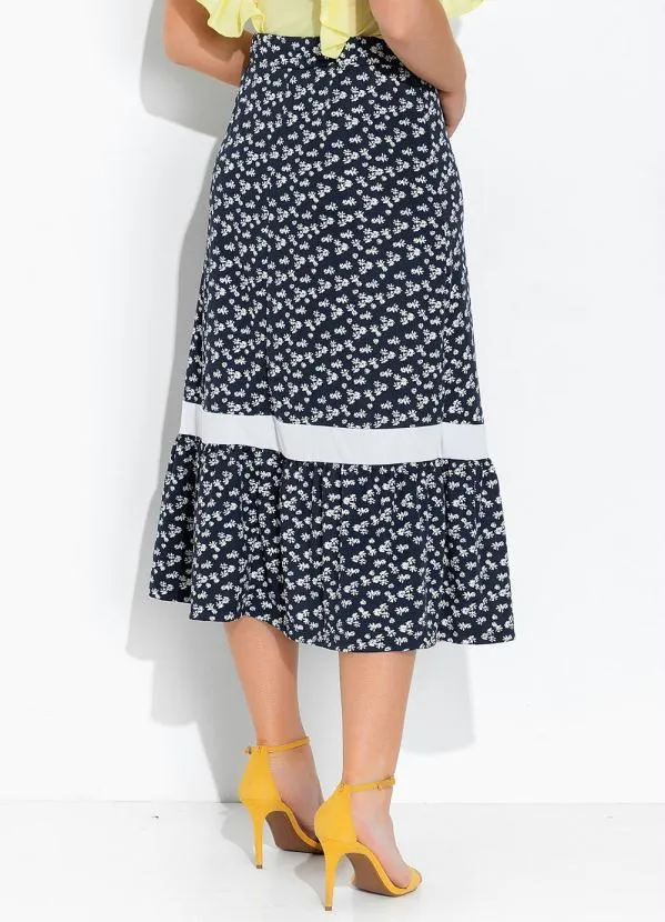 Rosalie - Saia Floral Marinha com Babado 2