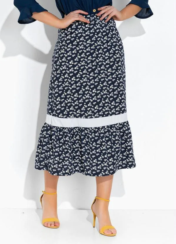Rosalie - Saia Floral Marinha com Babado 3