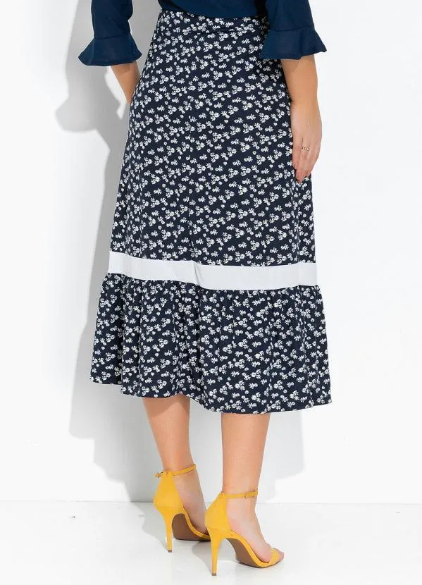 Rosalie - Saia Floral Marinha com Babado 4