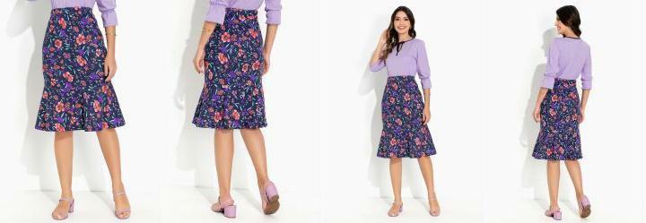Saia Floral Marinho com Babado