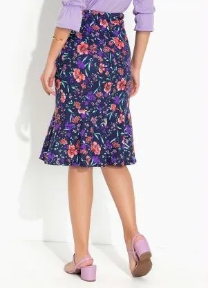 Rosalie - Saia Floral Marinho com Babado - ROSALIE