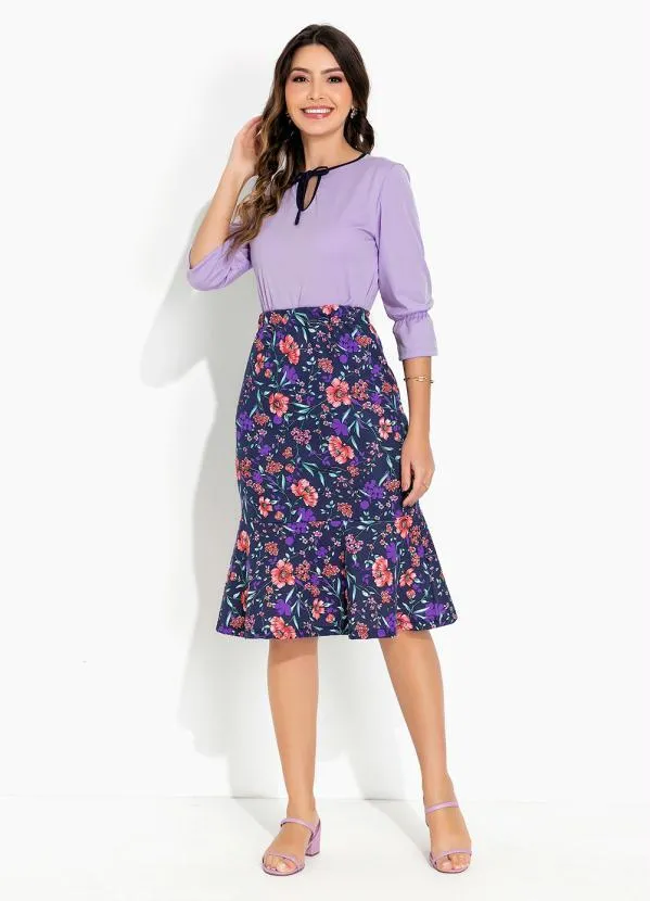 Rosalie - Saia Floral Marinho com Babado 3