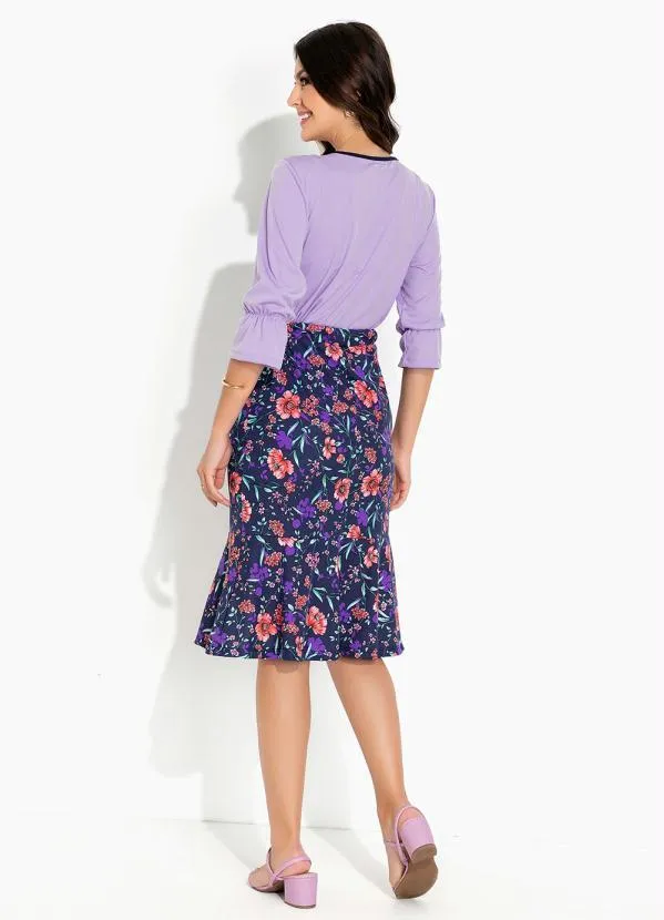 Rosalie - Saia Floral Marinho com Babado 4