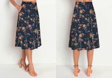 Saia Floral Marinho com Bolsos