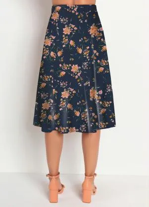 Rosalie - Saia Floral Marinho com Bolsos - ROSALIE