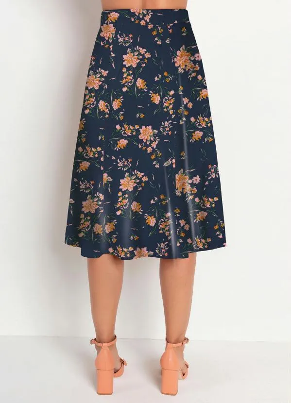 Rosalie - Saia Floral Marinho com Bolsos 2