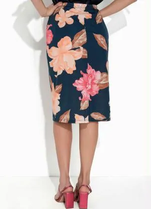 Rosalie - Saia Floral Marinho com Fenda - ROSALIE