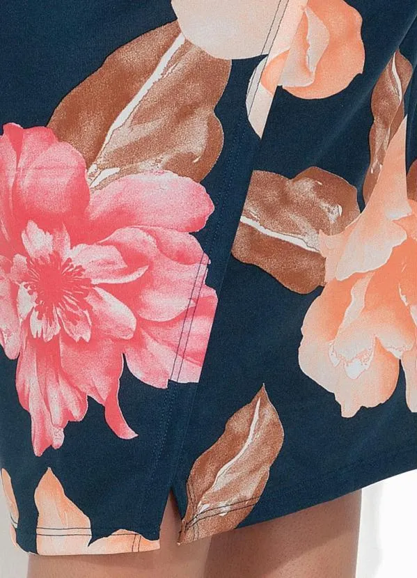 Rosalie - Saia Floral Marinho com Fenda 3