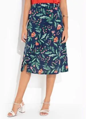 Rosalie - Saia Floral Marinho Midi - ROSALIE