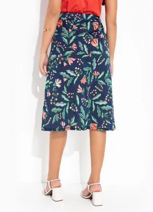 Rosalie - Saia Floral Marinho Midi - ROSALIE