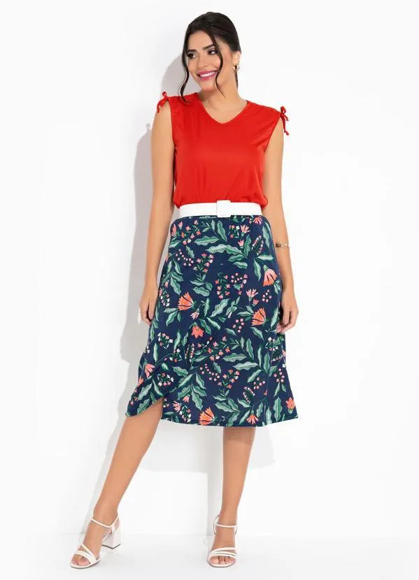 Rosalie - Saia Floral Marinho Midi 4