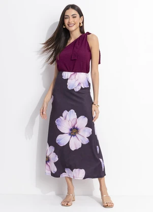 Quintess - Saia Floral Maxi em Malha Fria - QUINTESS
