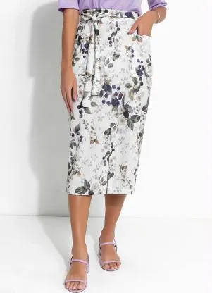 Queima Estoque - Saia Floral Off com Bolso - QUEIMA ESTOQUE