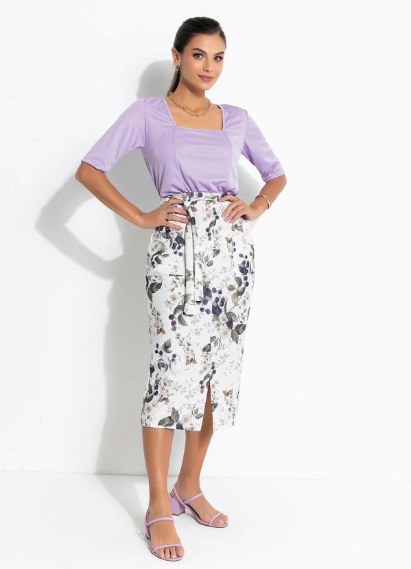 Queima Estoque - Saia Floral Off com Bolso 3