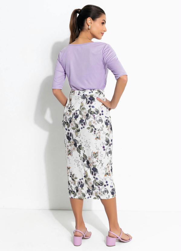 Queima Estoque - Saia Floral Off com Bolso 4