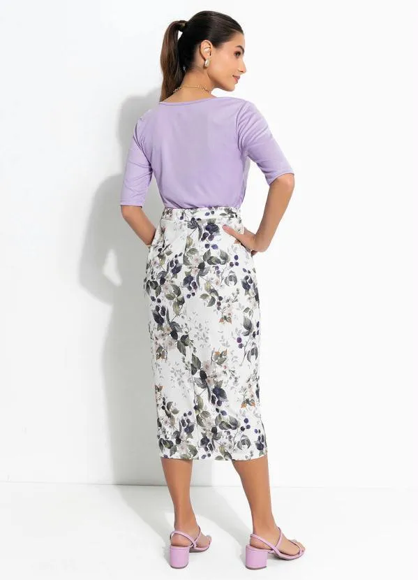 Queima Estoque - Saia Floral Off com Bolso 4