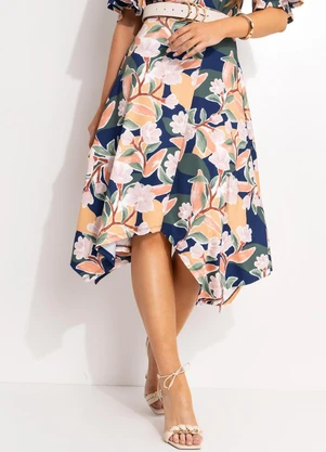 Quintess - Saia Floral Pincelado em Malha Fria - QUINTESS